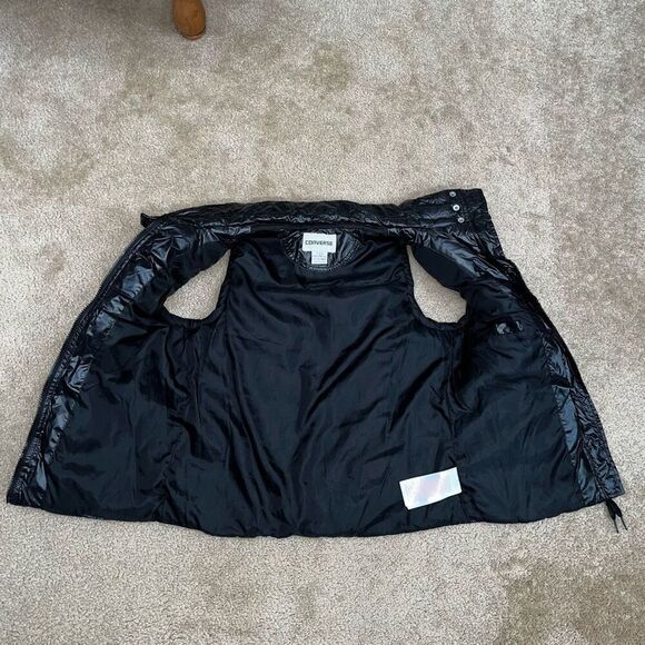 Converse Vest Large Youth 12-13 YRS Black Puffer Full Zip Pockets Logo Girls - Picture 3 of 5